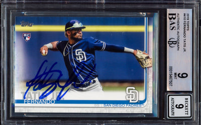 Fernando Tatis Jr. Autographed 2019 Topps Rookie Card #410 San Diego Padres BGS 9 Auto Grade Mint 9 Beckett BAS #15467507