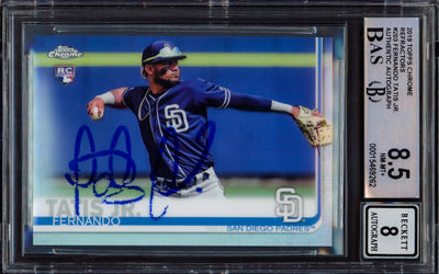 Fernando Tatis Jr. Autographed 2019 Topps Chrome Refractor Rookie Card #203 San Diego Padres BGS 8.5 Auto Grade Near Mint/Mint 8 Beckett BAS #15469262