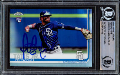 Fernando Tatis Jr. Autographed 2019 Topps Chrome Refractor Rookie Card #203 San Diego Padres (Bubbling) Beckett BAS #15470102