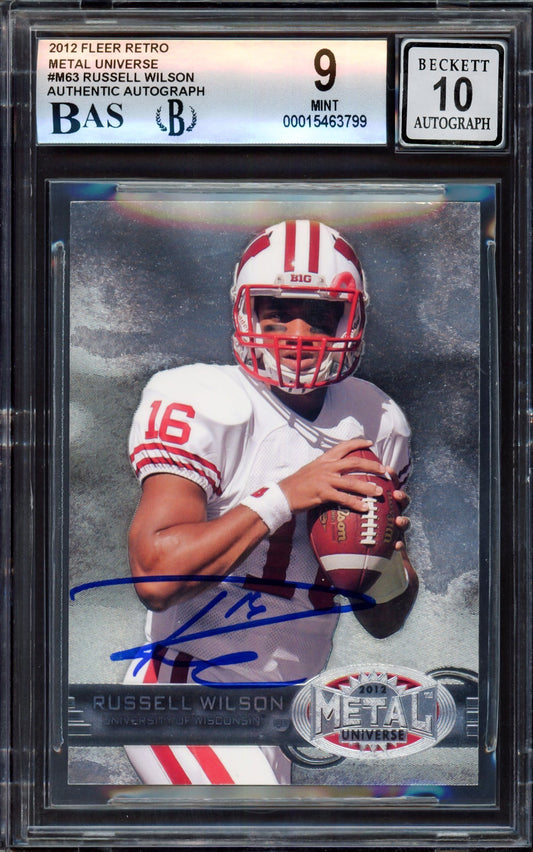 Russell Wilson Autographed 2012 Fleer Retro Metal Universe Rookie Card #M-63 Seattle Seahawks BGS 9 Auto Grade Gem Mint 10 Beckett BAS #15463799