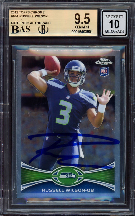 Russell Wilson Autographed 2012 Topps Chrome Rookie Card #40 Seattle Seahawks BGS 9.5 Auto Grade Gem Mint 10 Highest Graded Beckett BAS #15463801