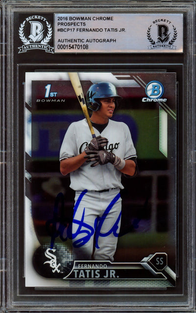 Fernando Tatis Jr. Autographed 2016 Bowman Chrome Prospects Rookie Card #BCP17 San Diego Padres Beckett BAS Stock #213281