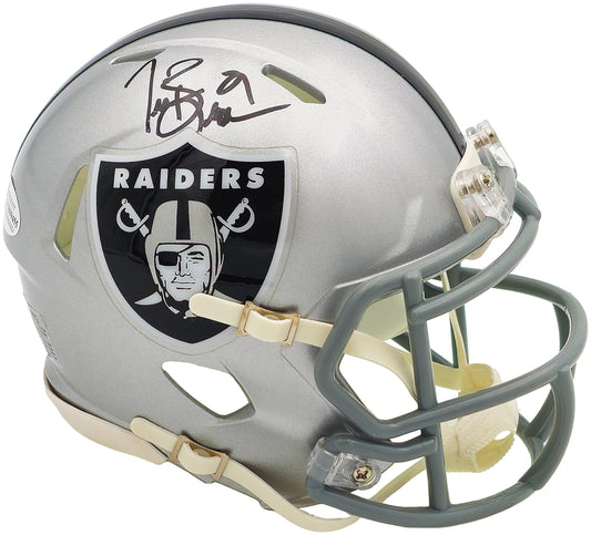 Tim Brown Autographed Los Angeles Raiders Silver Speed Mini Helmet Beckett BAS Witness
