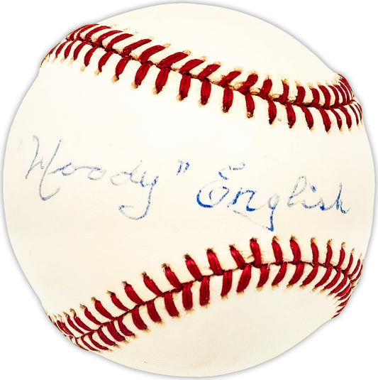 Woody English Autographed Official NL Baseball Chicago Cubs Beckett BAS QR #BM25047