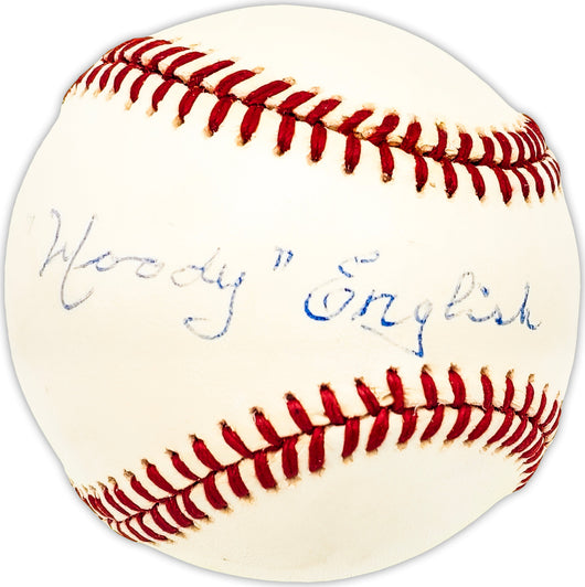 Woody English Autographed Official NL Baseball Chicago Cubs Beckett BAS QR #BM25047
