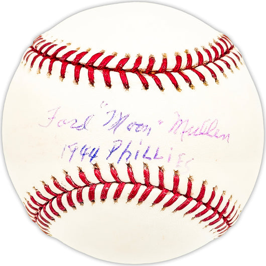 Ford "Moon" Mullen Autographed Official MLB Baseball Philadelphia Phillies "1944 Phillies" Beckett BAS QR #BM25122