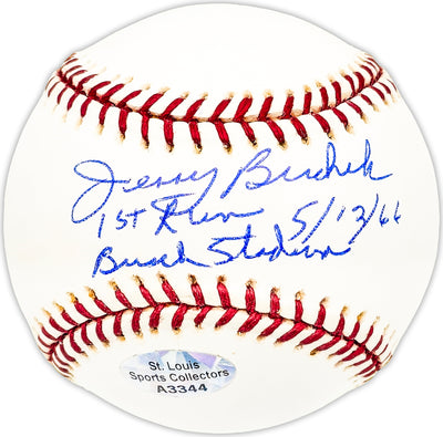 Jerry Buchek Autographed Official MLB Baseball St. Louis Cardinals "1st Run Busch Stadium 5/13/66" Beckett BAS QR #BM25237