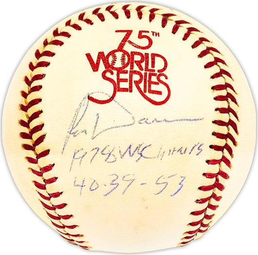 Ron Davis Autographed Official 1978 World Series Logo MLB Baseball New York Yankees "1978 WS Champs " Beckett BAS QR #BM25620