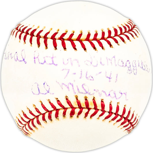 Al Milnar Autographed Official MLB Baseball Cleveland Indians "Final Out on DiMaggio's Streak 7-16-41" Beckett BAS QR #BM25655