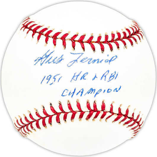 Gus Zernial Autographed Official League Baseball Philadelphia A's "1951 HR & RBI Champion" Beckett BAS QR #BM25327