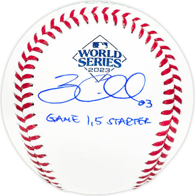 Zac Gallen Autographed Official 2023 World Series Logo MLB Baseball Arizona Diamondbacks "Game 1, 5 Starter" Beckett BAS Witness