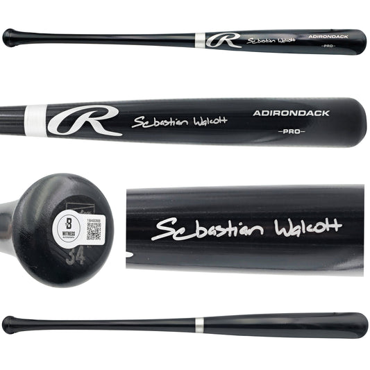 Sebastian Walcott Autographed Black Rawlings Adirondack Baseball Bat Texas Rangers Full Name Beckett BAS Witness