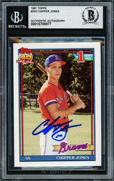 Chipper Jones Autographed 1991 Topps Rookie Card #333 Atlanta Braves Beckett BAS