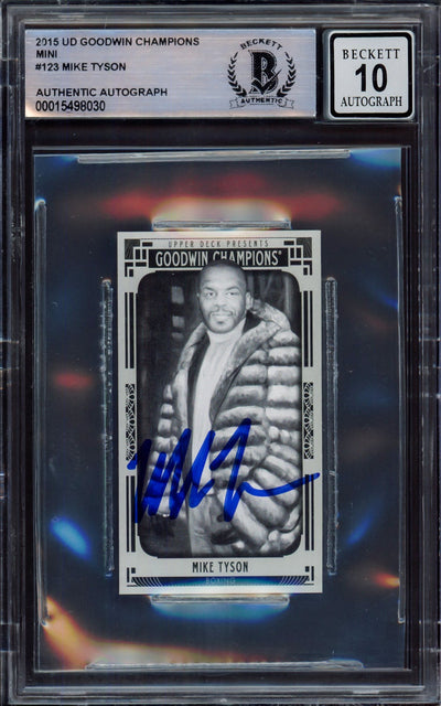 Mike Tyson Autographed 2015 Upper Deck Goodwin Champions Mini Card #123 Auto Grade Gem Mint 10 Beckett BAS #15498030