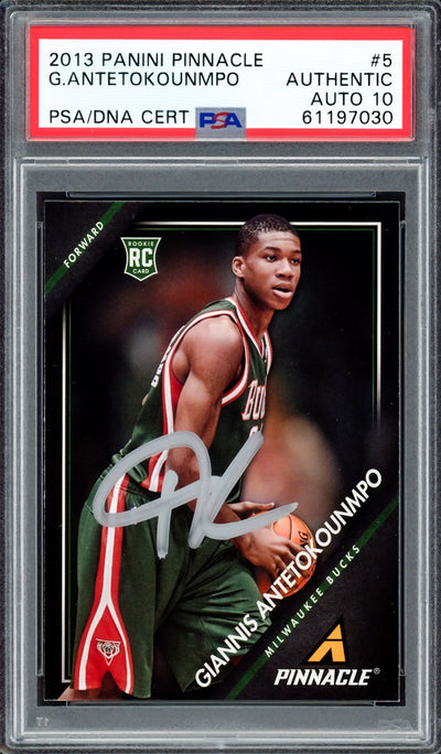 Giannis Antetokounmpo Autographed 2013 Panini Pinnacle Rookie Card #5 Milwaukee Bucks Auto Grade Gem Mint 10 PSA/DNA #61197030