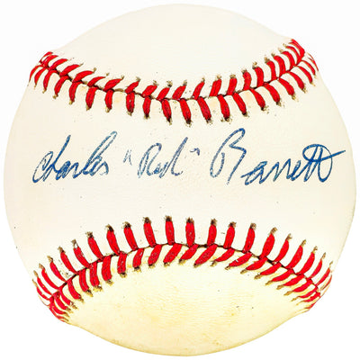 Charles "Red" Barrett Autographed Official NL Baseball Cincinnati Reds, Atlanta Braves Vintage Signature Beckett BAS QR #BH039061