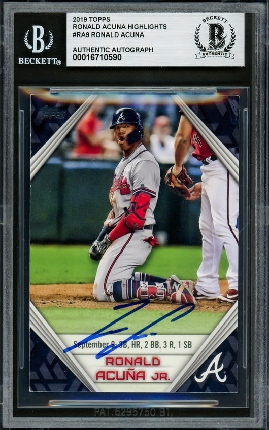 Ronald Acuna Jr. Autographed 2019 Topps Player Highlights Card #RA-9 Atlanta Braves Beckett BAS #16710590