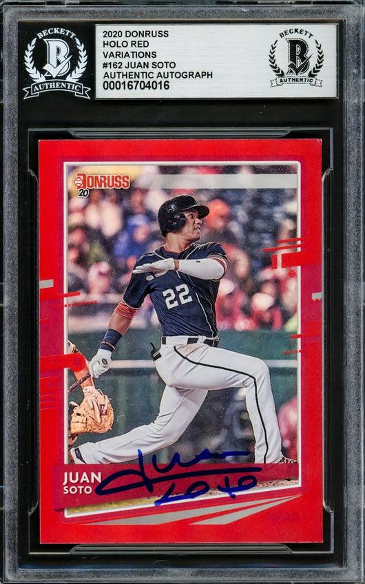Juan Soto Autographed 2020 Donruss Holo Red Card #162 New York Yankees Beckett BAS #16704016