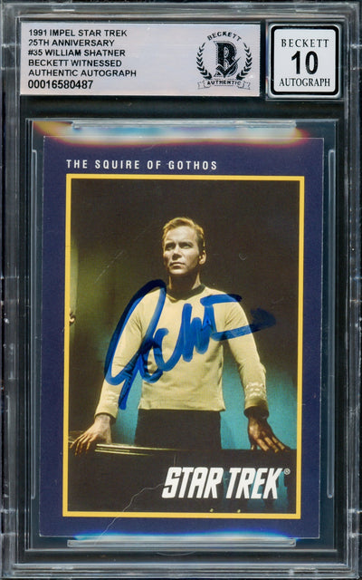 William Shatner Autographed 1991 Impel 25th Anniversary Card #35 Star Trek Captain Kirk Auto Grade Gem Mint 10 Beckett BAS #16580487