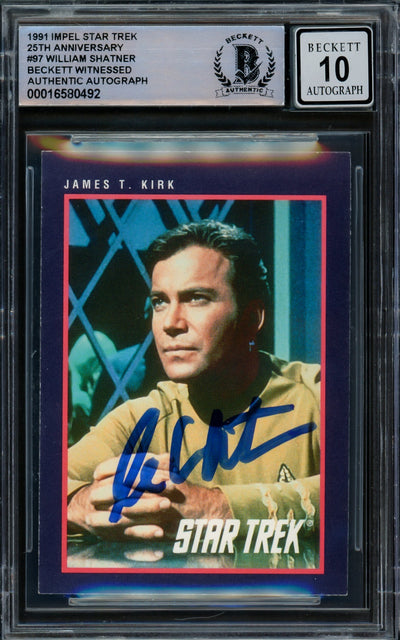 William Shatner Autographed 1991 Impel 25th Anniversary Card #97 Star Trek Captain Kirk Auto Grade Gem Mint 10 Beckett BAS #16580492