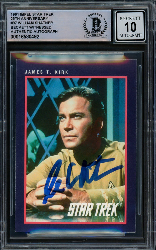 William Shatner Autographed 1991 Impel 25th Anniversary Card #97 Star Trek Captain Kirk Auto Grade Gem Mint 10 Beckett BAS #16580492