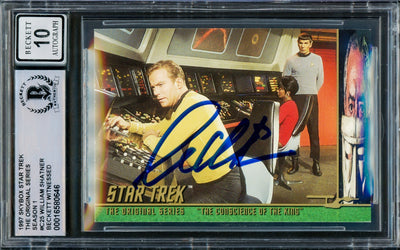 William Shatner Autographed 1997 Fleer Skybox Card #C25 Star Trek Captain Kirk Auto Grade Gem Mint 10 The Original Series Season 1 Beckett BAS #16580646