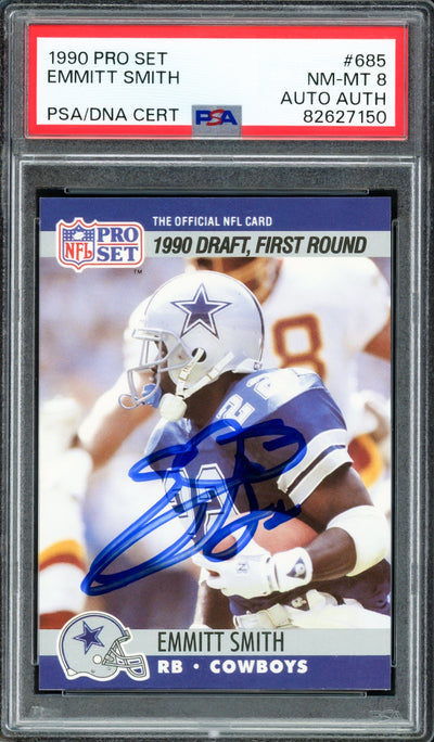 Emmitt Smith Autographed 1990 Pro Set Rookie Card #685 Dallas Cowboys PSA 8 PSA/DNA #82627150