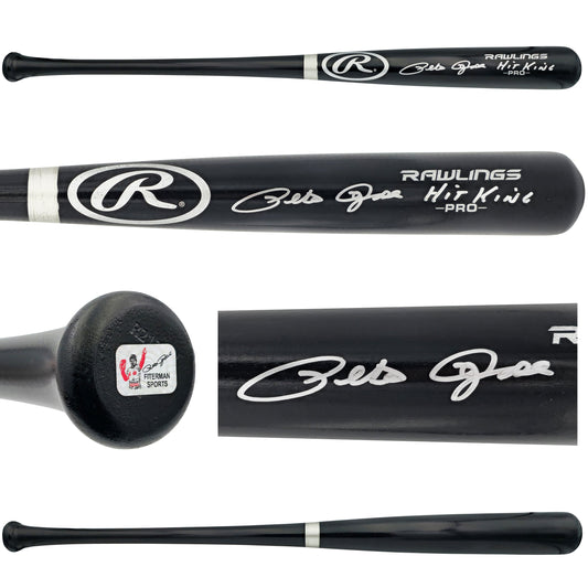 Pete Rose Autographed Black Rawlings Pro Baseball Bat Cincinnati Reds "Hit King" PR Holo