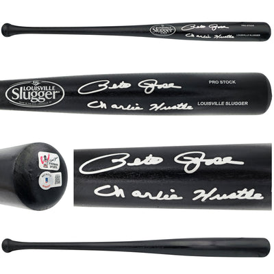 Pete Rose Autographed Black Louisville Slugger Pro Stock Baseball Bat Cincinnati Reds "Charlie Hustle" Beckett BAS Witness