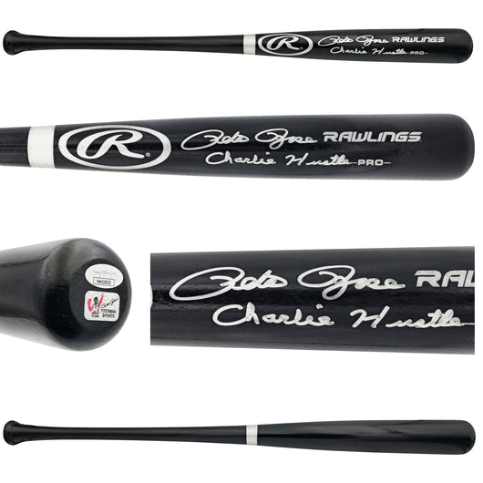Pete Rose Autographed Black Rawlings Pro Baseball Bat Cincinnati Reds "Charlie Hustle" JSA