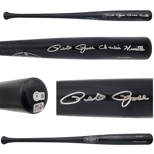Pete Rose Autographed Black Louisville Slugger Pro Stock Baseball Bat Cincinnati Reds "Charlie Hustle" Beckett BAS Witness