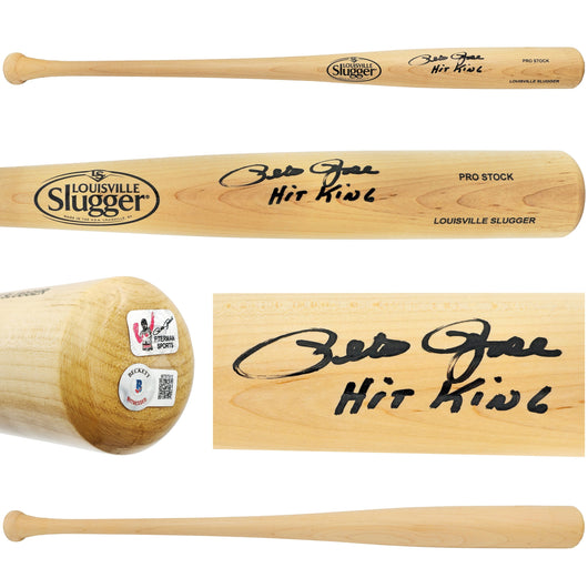 Pete Rose Autographed Blonde Louisville Slugger Pro Stock Baseball Bat Cincinnati Reds "Hit King" Beckett BAS Witness