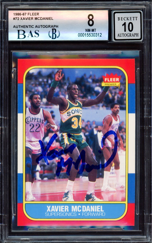 Xavier McDaniel Autographed 1986-87 Fleer Rookie Card #72 Seattle SuperSonics BGS 8 Auto Grade Gem Mint 10 Beckett BAS #15530312
