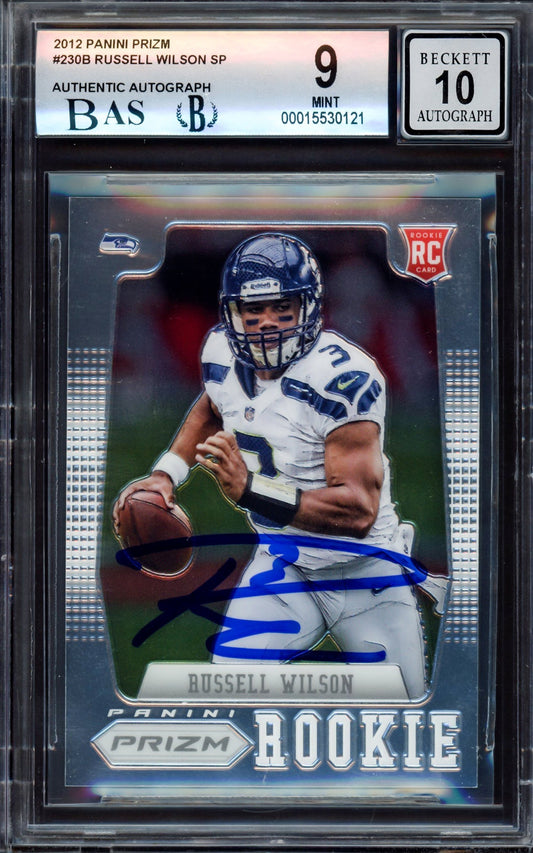 Russell Wilson Autographed 2012 Panini Prizm Towel Down Rookie Card #230B Seattle Seahawks BGS 9 Auto Grade Gem Mint 10 Beckett BAS #15530121