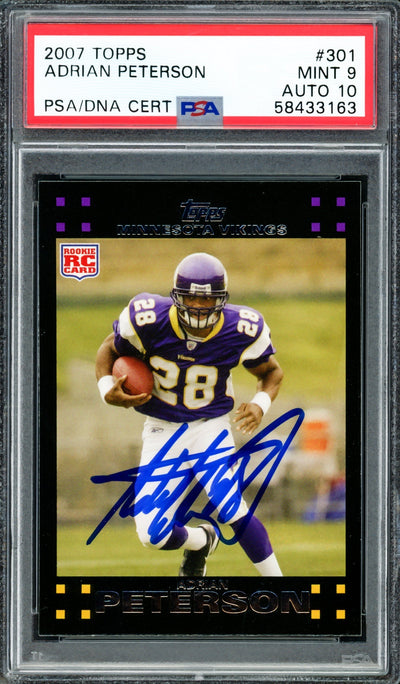 Adrian Peterson Autographed 2007 Topps Rookie Card #301 Minnesota Vikings PSA 9 Auto Grade Gem Mint 10 PSA/DNA #58433163