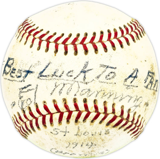 Ernie Ed Manning Autographed Official Giles NL Baseball St. Louis Browns "Best luck to a fan, St. Louis 1914 Browns" Beckett BAS QR #BM17854