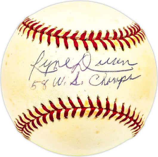 Ryne Duren Autographed Official AL Baseball New York Yankees "58 WS Champs"