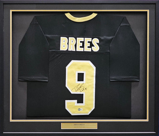 New Orleans Saints Drew Brees Autographed Framed Black Jersey Beckett BAS Witness Stock #214094