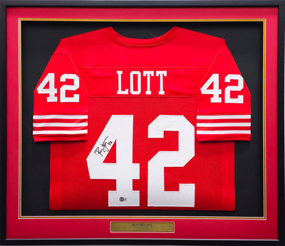 San Francisco 49ers Ronnie Lott Autographed Framed Red Jersey Beckett BAS Witness #WZ61084