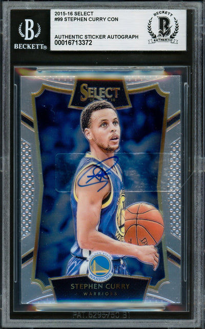 Stephen Curry Autographed 2015-16 Select Card #99 Golden State Warriors Beckett BAS