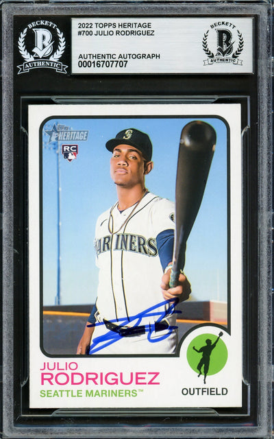 Julio Rodriguez Autographed 2022 Topps Heritage Rookie Card #700 Seattle Mariners Beckett BAS