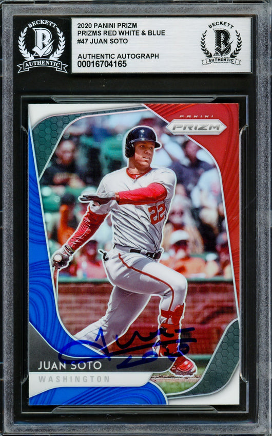Juan Soto Autographed 2020 Panini Prizm Red White & Blue Card #47 New York Yankees Beckett BAS