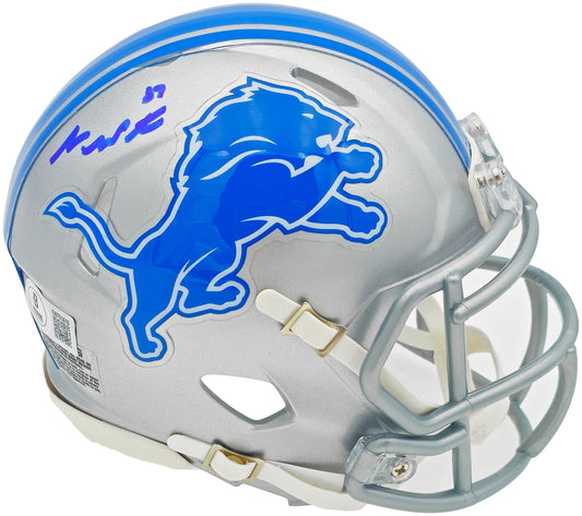 Sam LaPorta Autographed Detroit Lions Silver Speed Mini Helmet Beckett BAS Witness