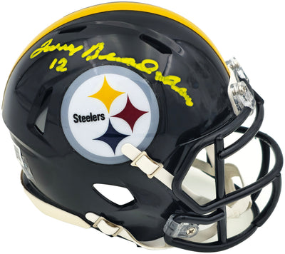 Terry Bradshaw Autographed Pittsburgh Steelers Black Speed Mini Helmet Beckett BAS Witness
