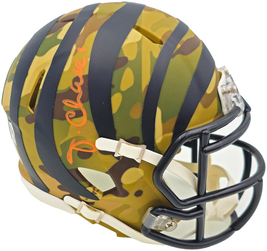 Ja'Marr Chase Autographed Cincinnati Bengals Camo Speed Mini Helmet Beckett BAS Witness