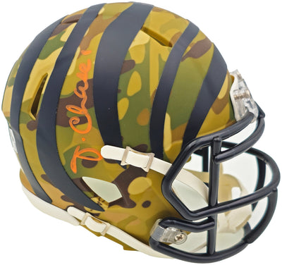 Ja'Marr Chase Autographed Cincinnati Bengals Camo Speed Mini Helmet Beckett BAS Witness