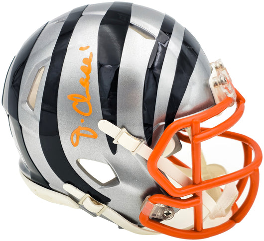 Ja'Marr Chase Autographed Cincinnati Bengals Flash Gray Speed Mini Helmet Beckett BAS Witness