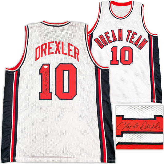 Team USA Clyde Drexler Autographed White Jersey JSA