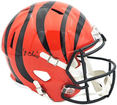 Ja'Marr Chase Autographed Cincinnati Bengals Orange Full Size Speed Replica Helmet Beckett BAS Witness