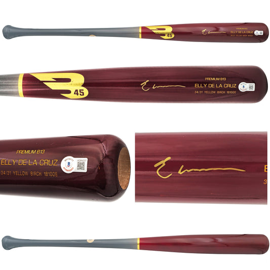 Elly De La Cruz Autographed Red B45 Player Model Baseball Bat Cincinnati Reds Beckett BAS QR